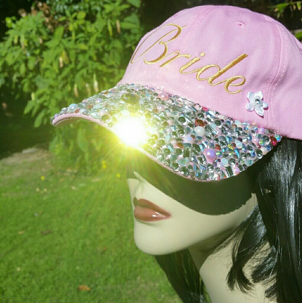 Bridal Hats-Bridal Bling Hats-Swarovski Crystal Pink Bridal Shower
